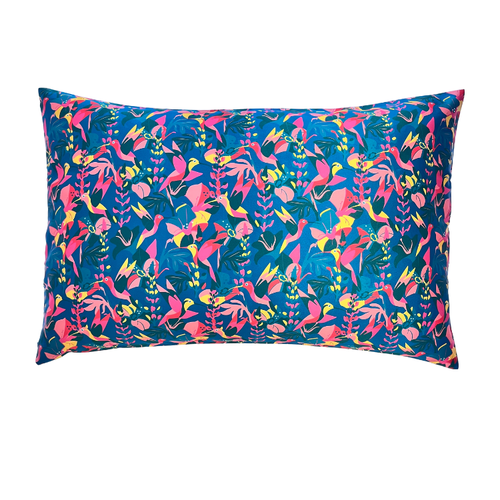 Hummingbird printed silk pillowcase on a white background