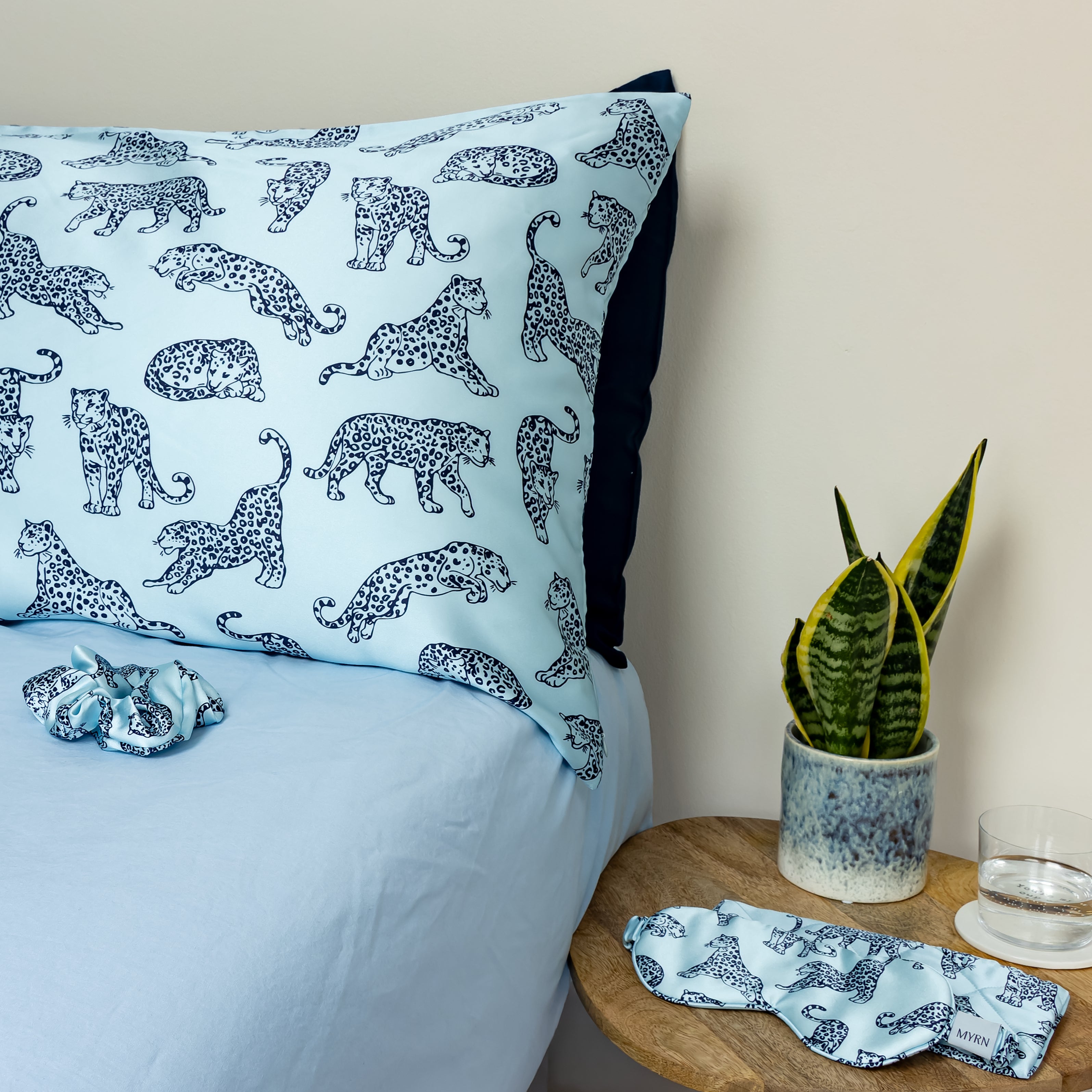 MYRN Blue Leopard Silk Sleep Set