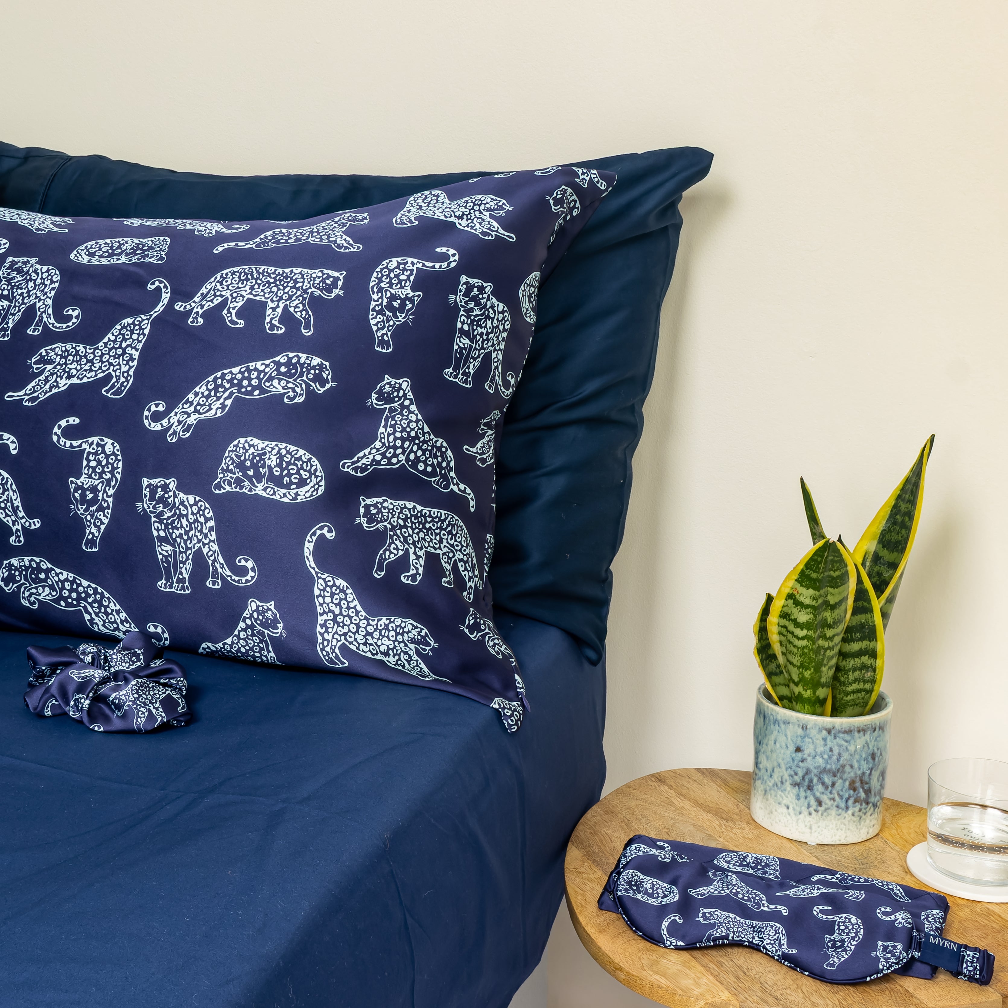 Midnight Blue Leopard MYRN Silk Sleep Set