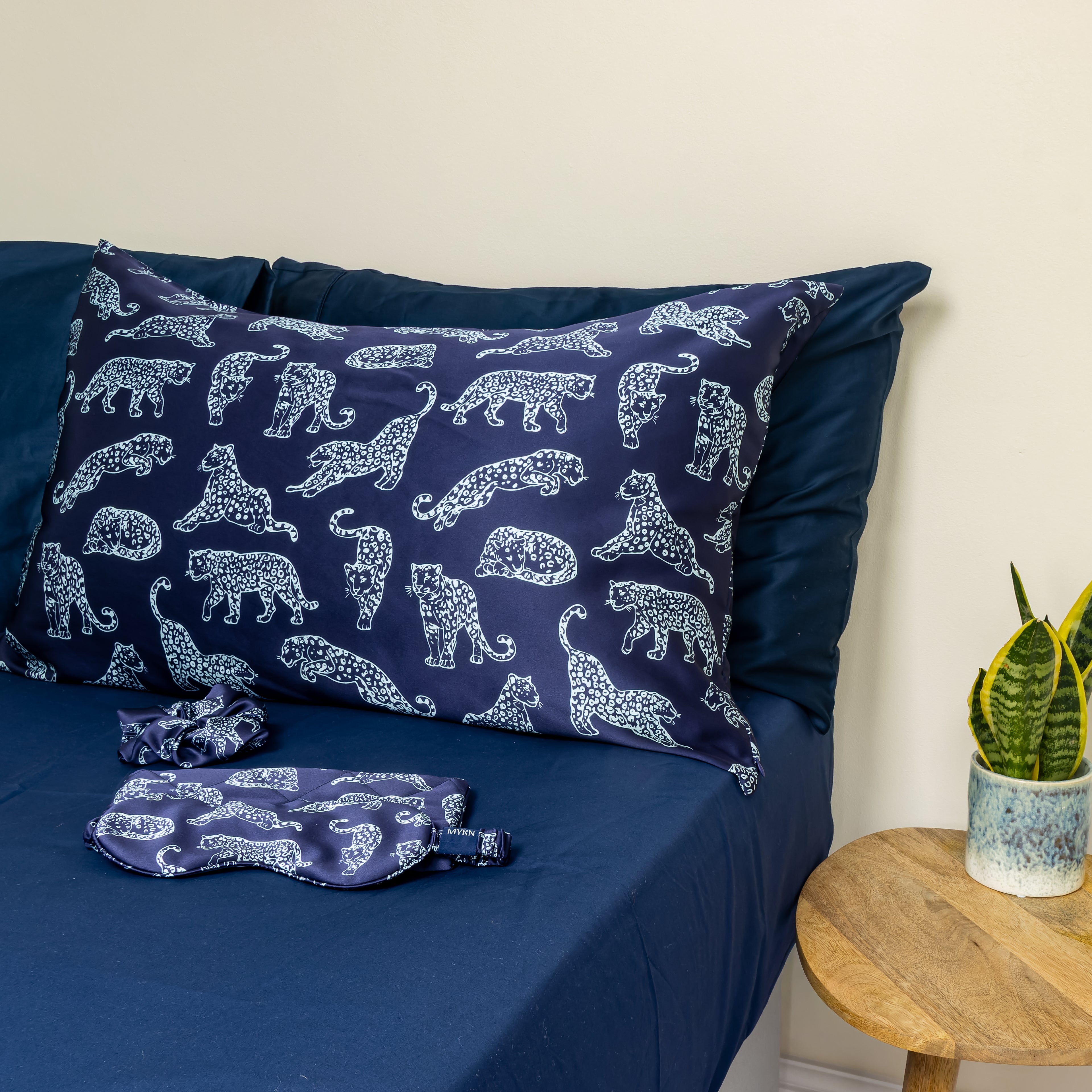 Midnight Blue Leopard MYRN Silk Sleep Set