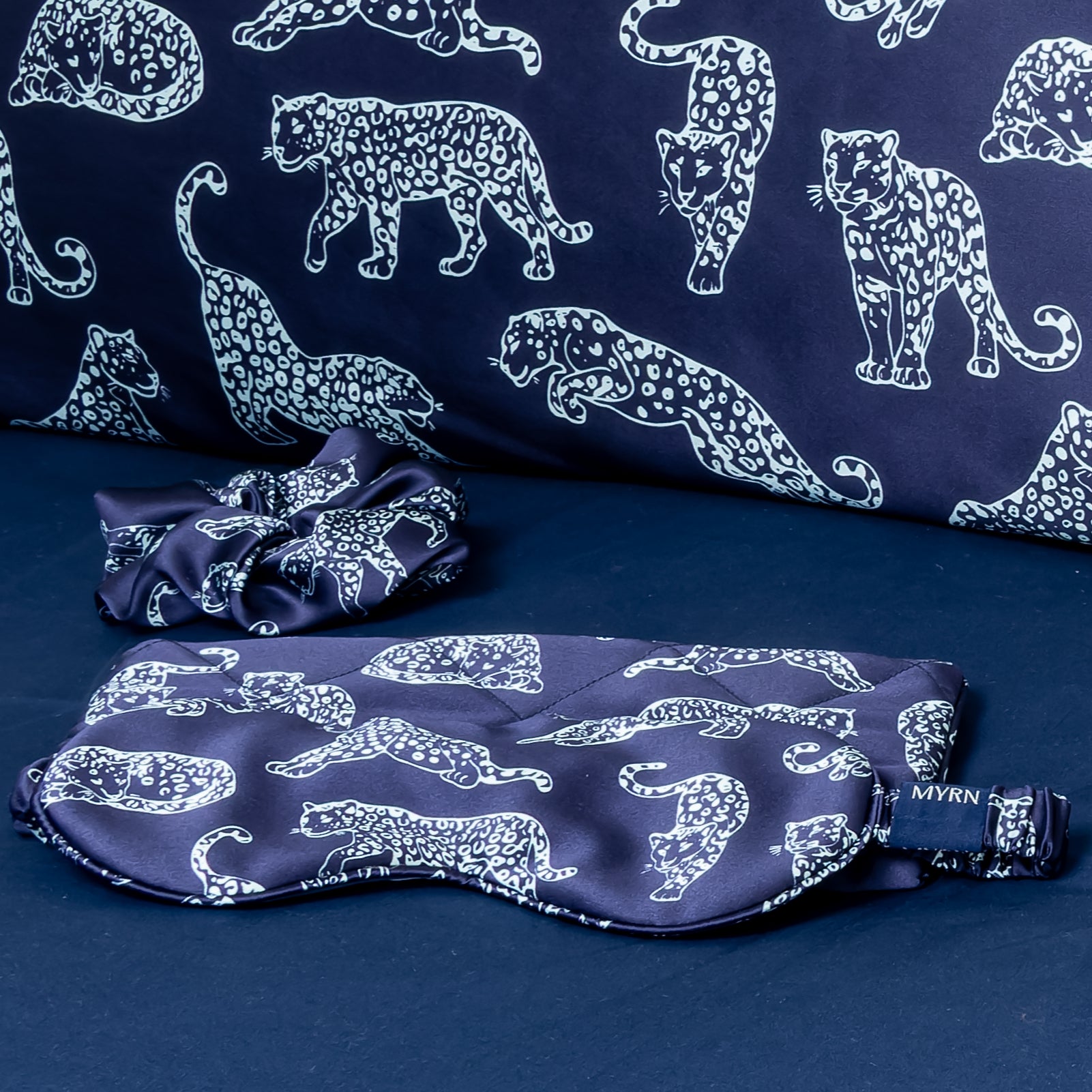 Midnight Blue Leopard MYRN Silk Sleep Set